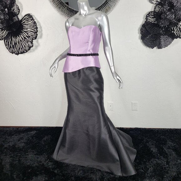 NWT~$685~FERIANI COUTURE~10~LILAC BLACK STRAPLESS BEADED MERMAID TRUMPET DRESS - Picture 6 of 16